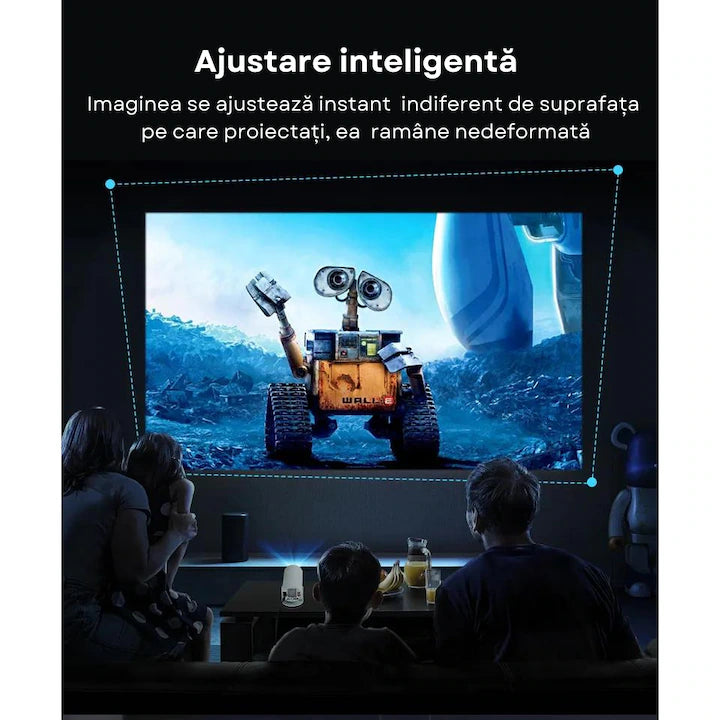 Videoproiector Smart LED Premium Castellano®, Portabil, 4K UltraHD, Android 11, Difuzor Incorporat, 5000 Lumeni, Wi-Fi6, Bluetooth 5.0, Proiectie Ajustabila, 200Ansi, Conexiune HDMI, USB si Mirroring Android/IOS, 1 GB RAM, 8 GB memorie, Rotatie 180 Grade