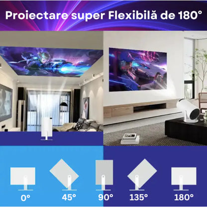 Videoproiector Smart LED Premium Castellano®, Portabil, 4K UltraHD, Android 11, Difuzor Incorporat, 5000 Lumeni, Wi-Fi6, Bluetooth 5.0, Proiectie Ajustabila, 200Ansi, Conexiune HDMI, USB si Mirroring Android/IOS, 1 GB RAM, 8 GB memorie, Rotatie 180 Grade